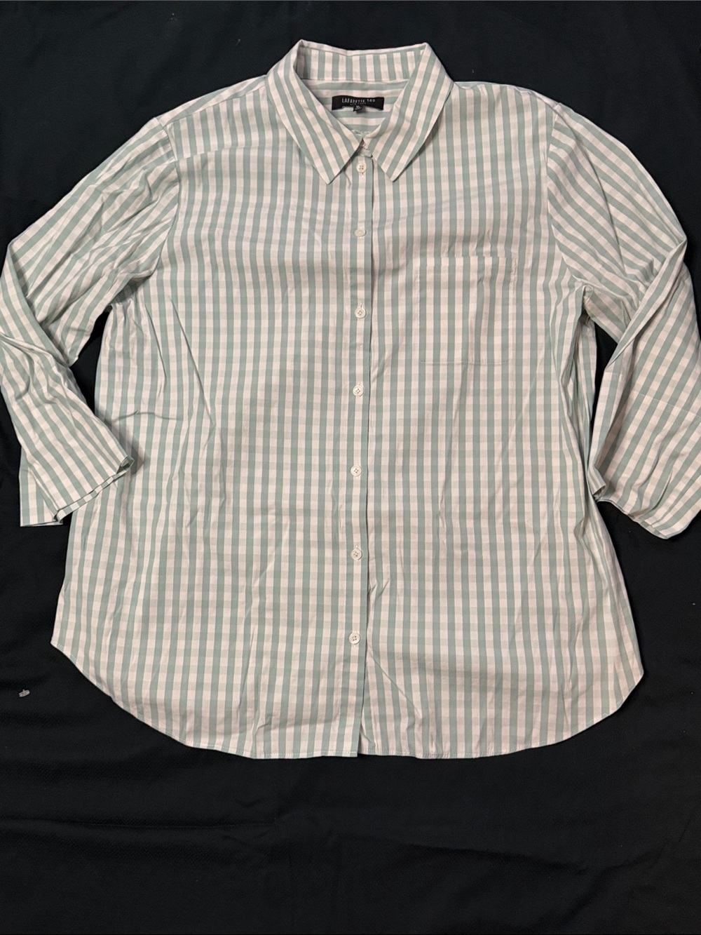 Lafayette 148 New York Green and White Striped Button-Down Shirt